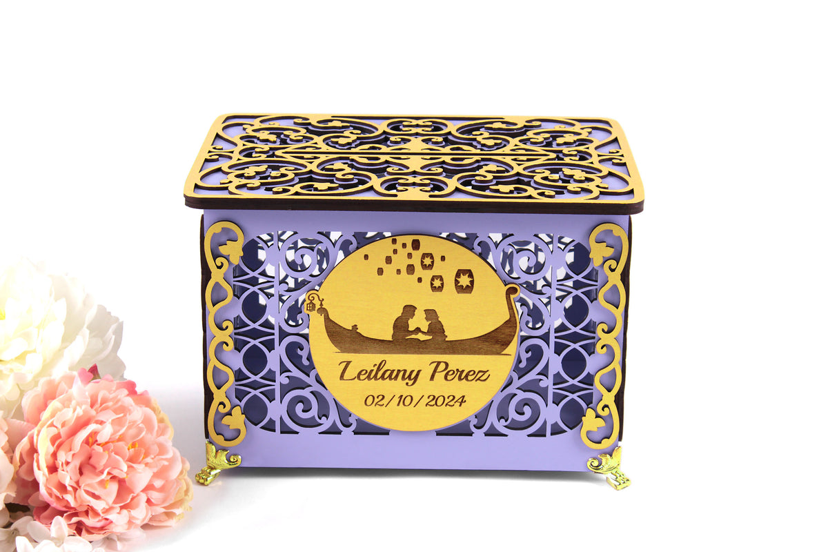 Tangled Wedding Card Box, Rapunzel in Boat and Lanterns Money Box