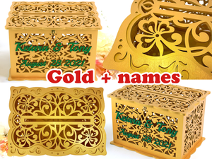 gold wedding card box, quinceanera, wedding money envelopes, well wishes