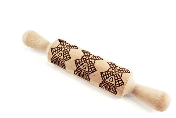 Windmill Embossed Rolling Pin, Clay Stamp, Pottery Roller, Christmas Gift, Textured Cookie, Ceramic Mold Pattern, Baking Gift