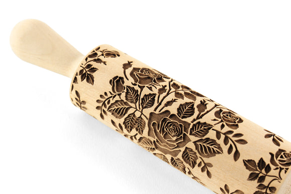 Roses Big Embossed Rolling Pin, Textured Cookies, Clay Stamp, Christmas Gift,  Ceramic Roller Pottery