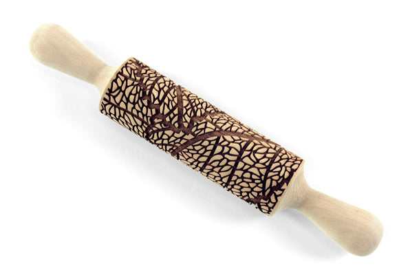 Leaf Skeleton Embossed Rolling Pin, Clay Stamp, Pottery Roller,Christmas Gift,Textured Cookie