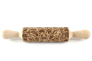 Marine Embossed Rolling Pin, Clay Stamp, Pottery Roller,Christmas Gift,Textured Cookie