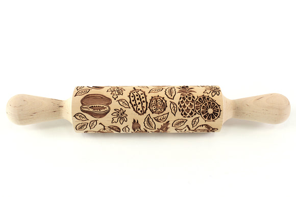 Fruits Tropical Embossed Rolling Pin, Textured Cookie, Clay Stamp, Pottery Roller, Christmas Gift