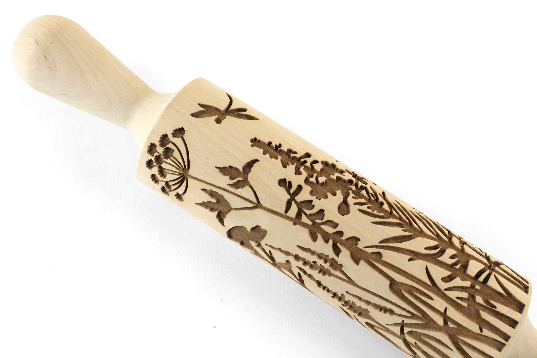 Wild Flowers and Herb Embossed Rolling Pin,Clay,Stamp,Pottery