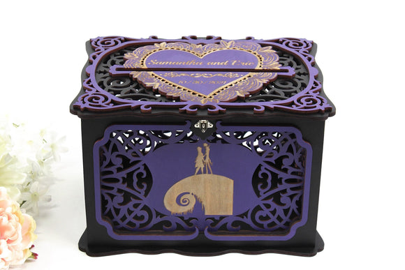 Halloween Wedding Card Box with Lock, Gothic Wedding Cards Holder, Wishes Well, Jack Sally Wedding Money Box, Nightmare Wedding Post, Wedding Gift, Handmade Gifts