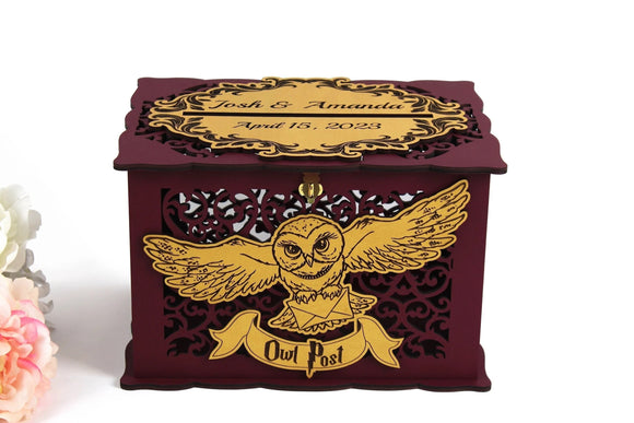 Wedding Card Box Fantasy Themed, Wisdom Owl Advices and Wishes,Wedding Owl Post Box, Quinceanera Cards Box with Lock, Wedding Money Box, Wedding Gift