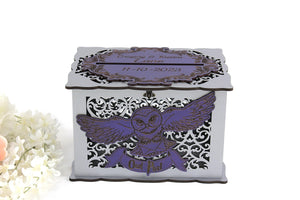 Fantasy Quinceanera Card Box with Lock, Wisdom Owl Money Box for gift, Envelopes Keepsake Box Sweet 16 Quinceanera,Wedding Gift