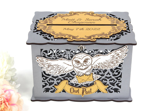 Wedding Advice Card Box Wedding Post Box Owl Well Wishes Box for Money Gift Wedding Reception, Graduation Box Sweet 16 Quinceanera, Wedding Gift