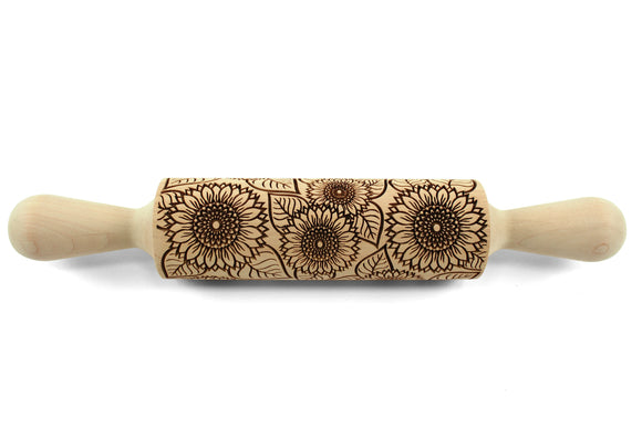 Sunflower Embossed Rolling Pin, Pottery Roller, Christmas Gift, Textured Cookie,Clay Stamp