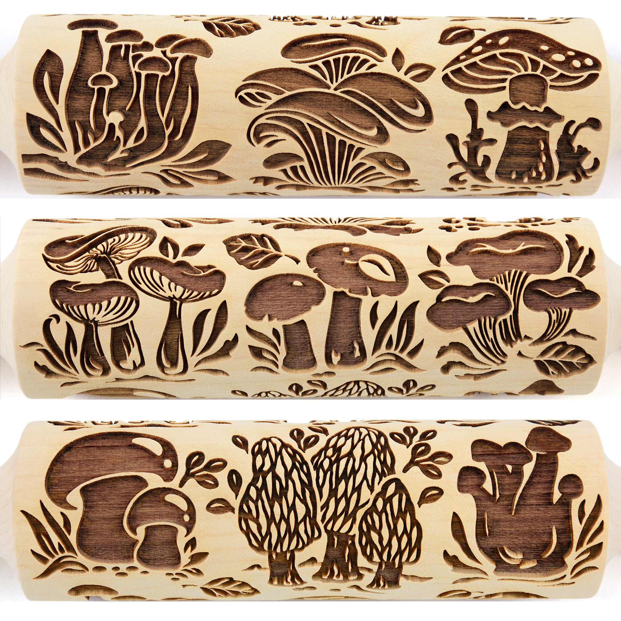 Mushrooms Rolling Pin Embossed Clay Stamp Mold Christmas Gift Handmade –  Diamond Wood WCG