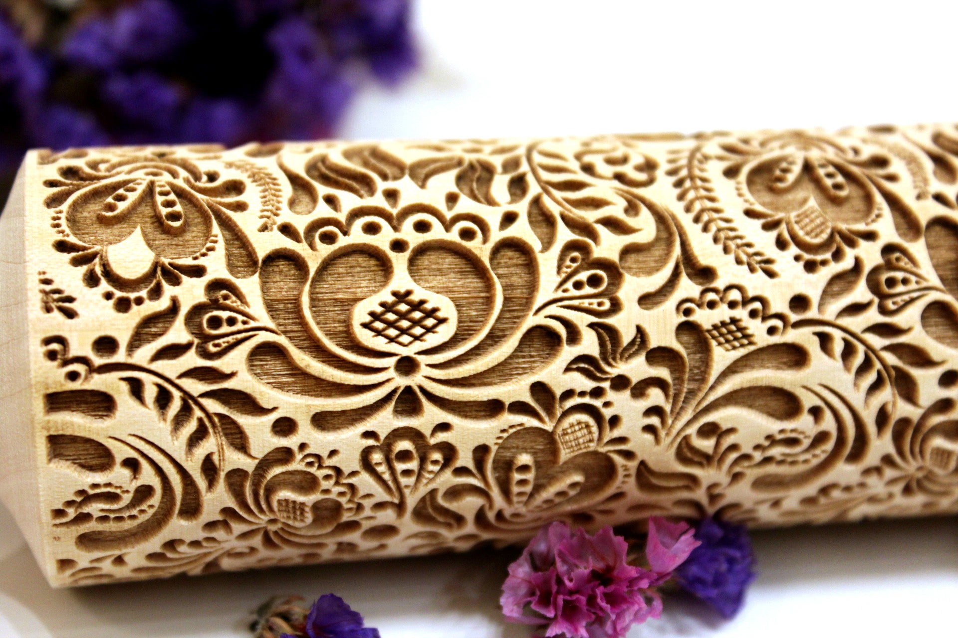 Dandelion Embossed Rolling Pin Pottery Clay Stamp Engraved Rolling