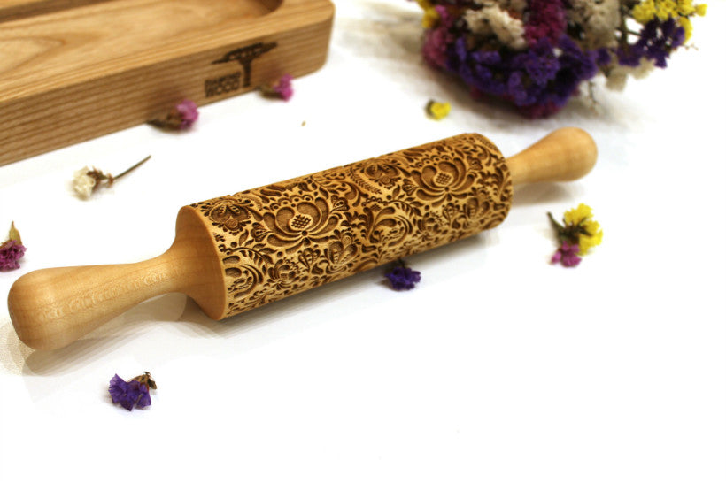 Wooden Texture Rolling Pin Ceramic Pottery Art Embossed Rod Flower