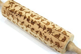 Engraved Embossing Rolling Pin, Cats, Valentines Gift,  Textured Cookie, Clay Stamp, Pottery Roller