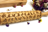 Engraved Embossing Rolling Pin, Cats, Valentines Gift,  Textured Cookie, Clay Stamp, Pottery Roller