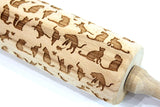 Engraved Embossing Rolling Pin, Cats, Valentines Gift,  Textured Cookie, Clay Stamp, Pottery Roller