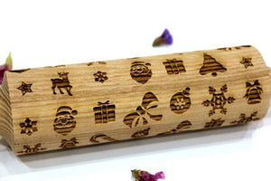 Engraved Embossing Rolling Pin Christmas, Ceramic Roller Pottery, Clay Stamp, Baking Gift, Shortbread Sugar Cookie, Gift