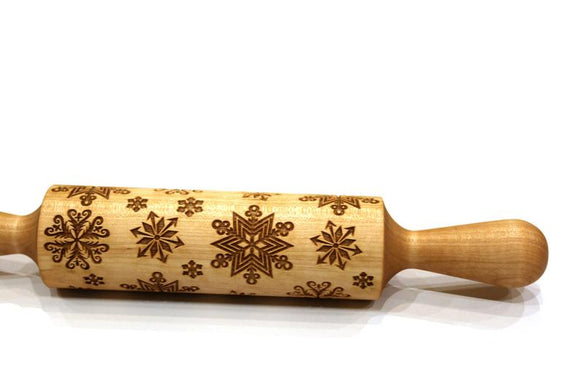 Snowflake, Engraved Embossing Rolling Pin, Christmas Gift, Textured Cookie, Clay Stamp, Pottery Roller
