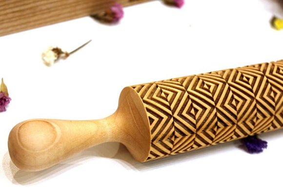 Engraved Embossing Rolling Pin, Geometric, Christmas Gift, Textured Cookies, Clay Stamp, Baking Gift, Shortbread Sugar Cookie