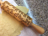 ENGRAVED EMBOSSING ROLLING PIN Cats, Kittens, Christmas Gift, Ceramic Roller Pottery, Clay Stamp, Baking Gift, Shortbread Sugar Cookie