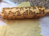 ENGRAVED EMBOSSING ROLLING PIN Cats, Kittens, Christmas Gift, Ceramic Roller Pottery, Clay Stamp, Baking Gift, Shortbread Sugar Cookie