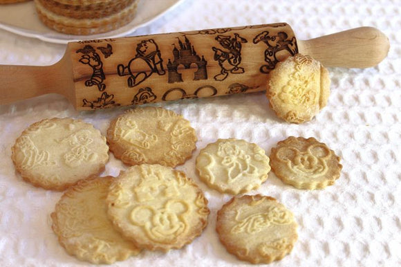Rolling Pin Embossing engraved Cartoon Mouse kids baking,Clay Stamp, Baking Gift, Shortbread Sugar Cookie,Christmas Gift
