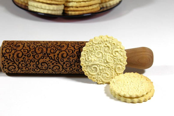 Engraved Embossing Rolling Pin Magical Swirls Pattern, Christmas Gift