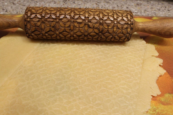 Embossed Rolling Pin Flowers Pattern Engraved,Clay Stamp, Pottery Roller,  Christmas Gift