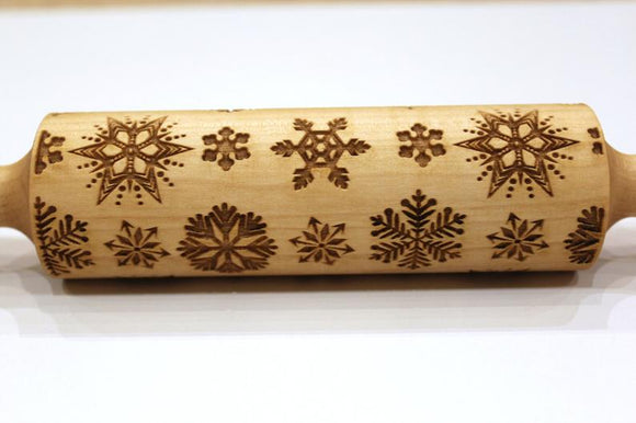 SNOWFLAKE 1 Embossed Rolling Pin, Textured Cookies, Clay Stamp, Dough Roller Christmas Gift