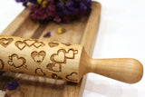 Embossed ROLLING PIN Heart Engraved Christmas Gift, Clay Stamp, Pottery Roller