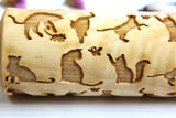 Engraved Embossing Rolling Pin, Cats, Valentines Gift,  Textured Cookie, Clay Stamp, Pottery Roller