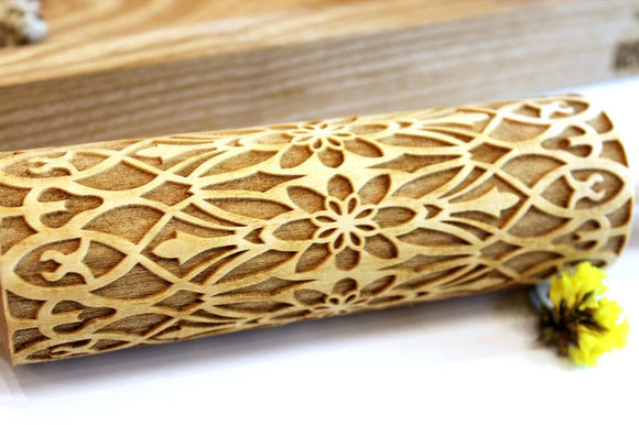 FLOWER Embossing Rolling Pin, Textured Cookies, Christmas Gift, Ceramic Roller Pottery