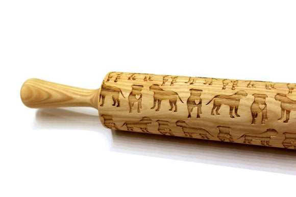 Embossing Rolling Pin DOG, AMERICAN BULLDOG, Textured Cookie, Clay Stamp, Pottery Roller, Christmas Gift,