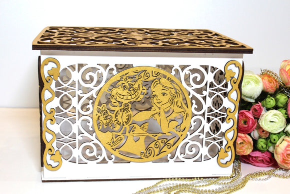 Wedding Card Box, Alice Wonderland, Card Holder Envelope Box, Handmade