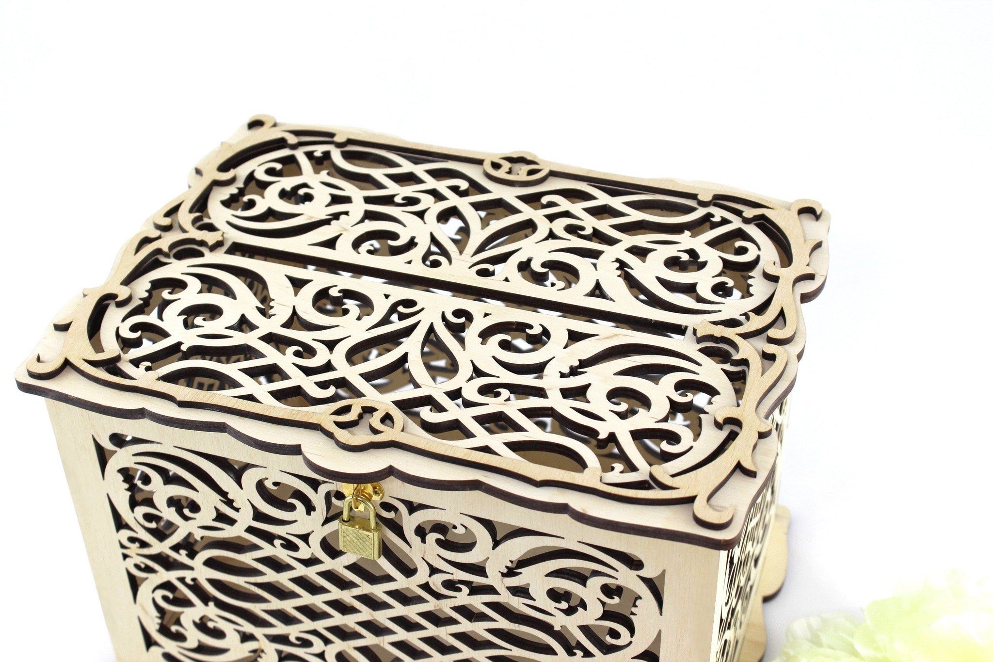 Wedding Card Box for Envelopes, Card Holder with a Lock, handmade – Diamond  Wood WCG
